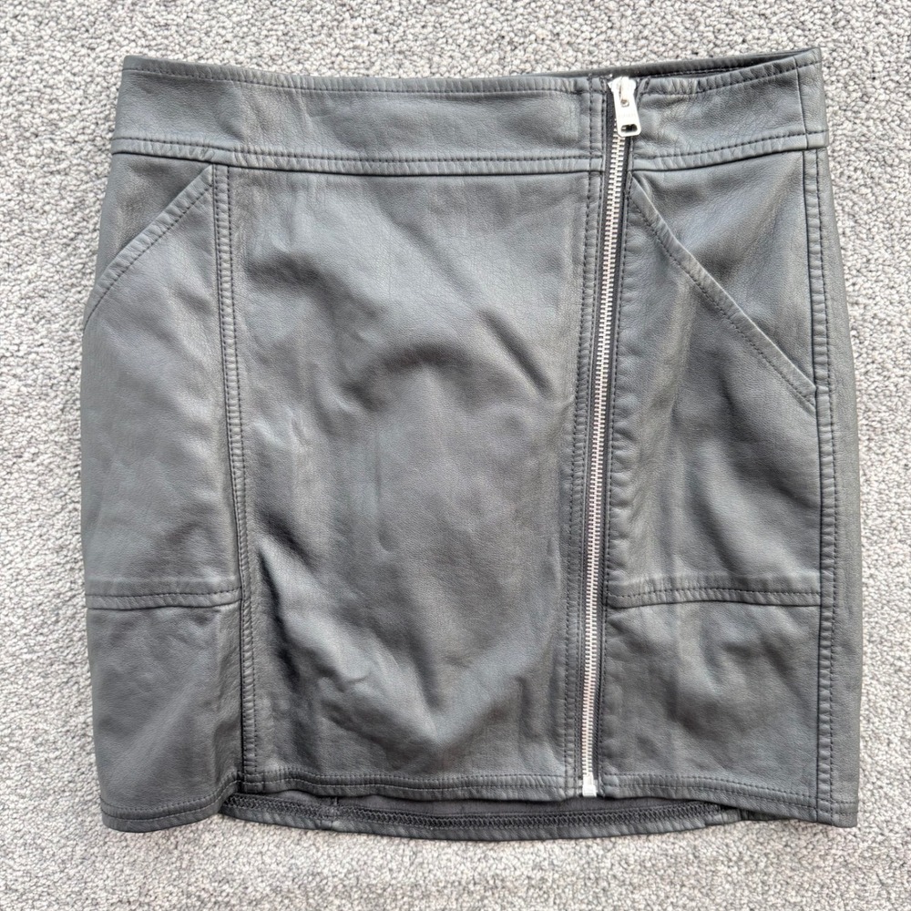 Express Black Faux Leather Moto Mini Skirt Asymmetric Zip Womens 2